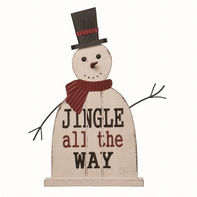 Transpac Wood White Christmas Jingle All The Way Snowman Decor