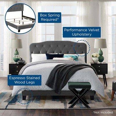 Gray Velvet Upholstered Queen Bed with Tufted Headboard