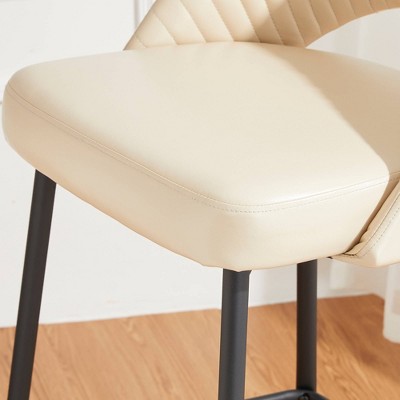Set of 2 Cream Quilted Leatherette Bar Stools with Metal Legs