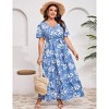 BLUEMING Plus Size Womens Dresses Floral Surplice A-Line Maxi Dress Waist Belted Floral Maxi Dress Wasit Tie Bell Sleeve Dress - 4 of 4