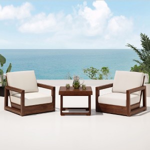 Christopher Knight Home Errol Contemporary Outdoor Acacia Wood 3 Piece Chat Set with Cushions - 1 of 4