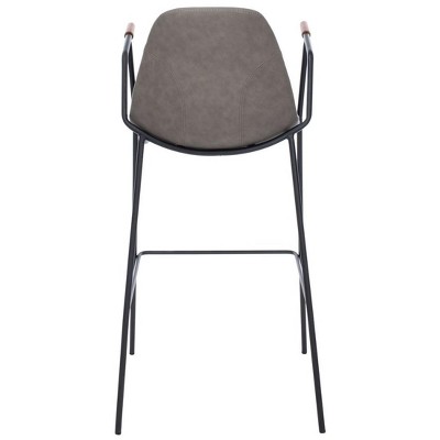 Ash Gray Leather and Metal Mid Century Bar Stool