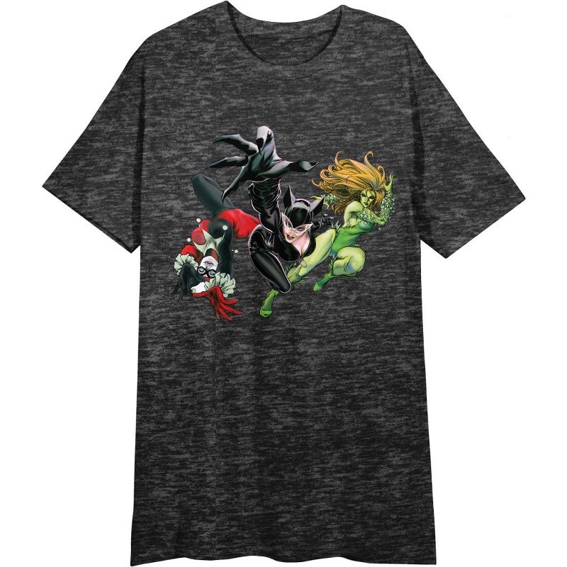 Catwoman Poison Ivy Harley Quinn Women's Heather Charcoal Night Shirt, 1 of 2