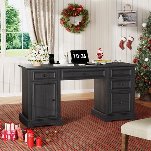 Dyonery 60" Executive Desk,Farmhouse Computer Desk with Drawers and Cabinet,Embossed Texture Home Office Desk,Workspace for Work Study Writing - 1 of 4