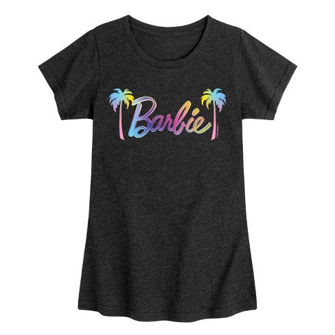 Girls' - Barbie - Rainbow Palm Trees Logo Fitted Short Sleeve Graphic T-Shirt - image 1 of 2