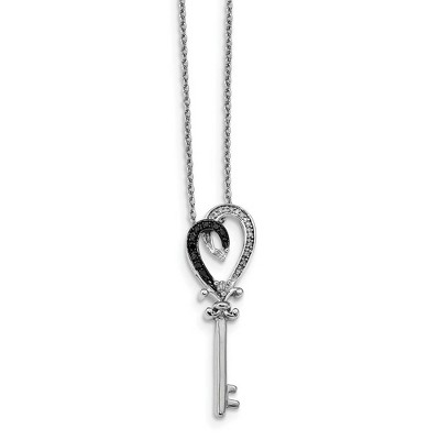 Black Bow Jewelry 1/8 Ctw White & Black Diamond Heart Key Necklace in Sterling Silver
