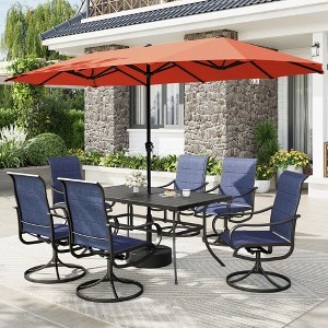 Captiva Designs 8pc Patio Dining Set with Rectangular steel table & Padded Sling Swivel Chairs & Market Umbrella - 1 of 4