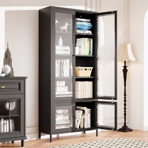CAVINAS Bookcases for Living Room 4-tier 31" W Classic Metal Storage Cabinet Bookcase with 4 Glass Doors - 1 of 4