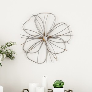 Wall Decor - Metallic Layered Wire Flower Sculpture - Contemporary Hanging Accent for Living Room, Bedroom, or Kitchen by Lavish Home (Silver/Gold) - 1 of 4