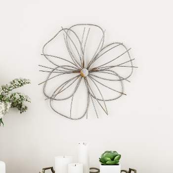 Wall Decor - Metallic Layered Wire Flower Sculpture - Contemporary Hanging Accent for Living Room, Bedroom, or Kitchen by Lavish Home (Silver/Gold)