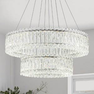 LamQee Modern LED Crystal Chandeliers for Dining Room Light Fixture Ring Chandeliers Crystal Ceiling Pendant Lights Dimmable with Remote Control - 1 of 4