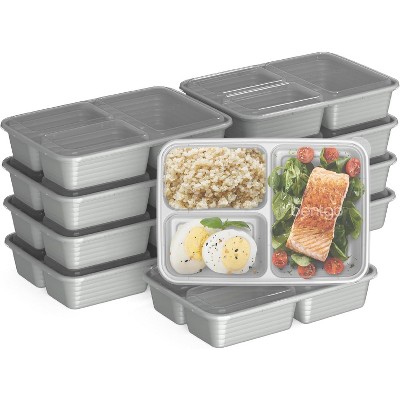 20-Piece Lightweight, Durable, Reusable BPA-Free 3-Compartment Containers - Microwave, Freezer, Dishwasher Safe
