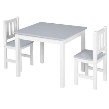 Qaba Kids Table and Chair Set for Arts, Meals, Lightweight Wooden Homework Activity Center, Toddlers Age 3+, Gray