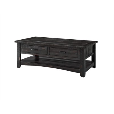 Rustic Solid Wood 2 Drawer Coffee Table Antique Black - Martin Svensson Home