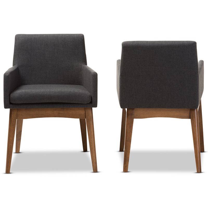 Set of 2 Nexus Mid Century Modern Walnut Wood Fabric Upholstered Dining Armchair - Baxton Studio, 3 of 9