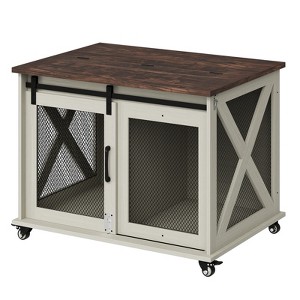 Orieon 37-Inch Dog Crate Furniture Table with Flip-Top Lid & Movable Divider, Wooden Dog Kennel with 4 Wheels - 1 of 4