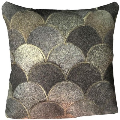 DEERLUX 16 in. Brazilian Genuine Natural Leather High Quality Real Hair On Double Sided Cowhide Throw Pillow, Gray Shells Design