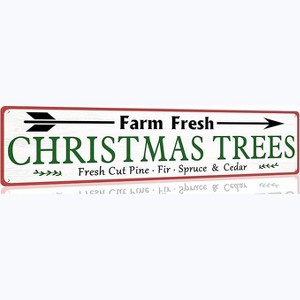 Lomsoe Farm Fresh Christmas Trees Tin Sign Funny Christmas Metal Signs Vintage Santa Print Art Poster Wall Decor For Kitchen Cafe Bar 4x16 Inch - 1 of 1