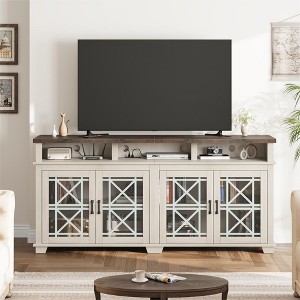 Mid Century Modern Entertainment Center – Fits 80 Inch TV, Features LED Lights & Glass-Door Wooden Media Console Storage - 1 of 4