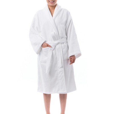 White Cotton Velour Shawl Collar Bathrobe L/XL