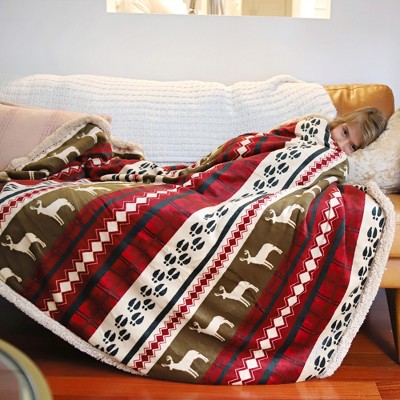 Catalonia Christmas Reindeer Sherpa Fleece Throw Blanket, 50x60 inches