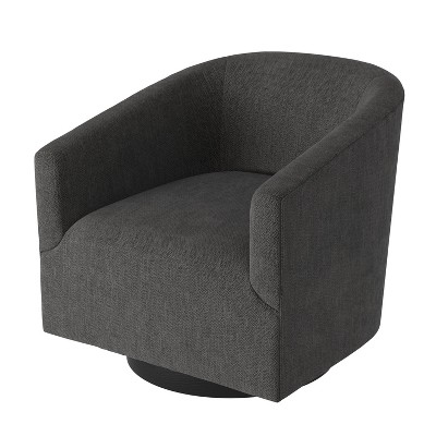 Donovan Charcoal Wood and Faux Leather Swivel Barrel Chair