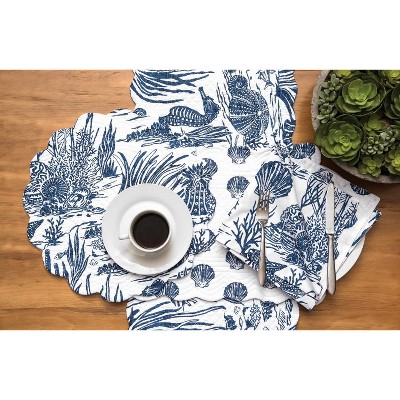 Nautical Blue Cotton Scalloped Edge Placemats Set of Six