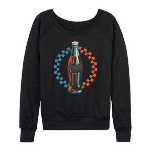 Women's - Coca-cola - Coke Bottle Checks Lightweight French Terry Wide Neck Long Sleeve Shirt - 1 of 4
