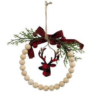 Northlight Plaid Reindeer with Pine and Berries Christmas Wreath Ornament - 7.5" - 1 of 4