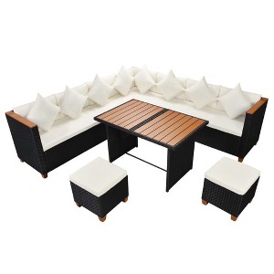 vidaXL Patio Furniture Set Set of 7 Black and Cream - 1 of 4