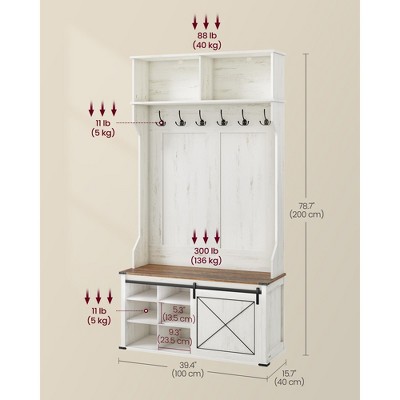 Rustic White and Honey Brown Hall Tree with Storage Bench
