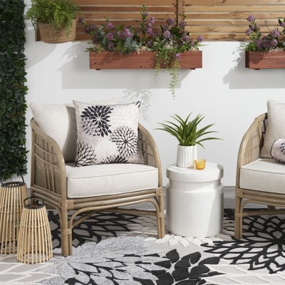 Aloha Black and White Floral 20" Square Outdoor Throw Pillow