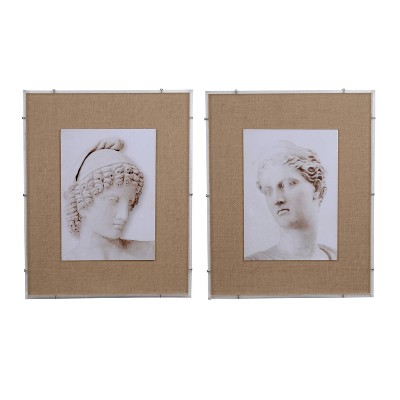24"x30" Set of 2 Roman Bust Framed Prints Brown - A&B Home: MDF & Linen, Traditional Decor
