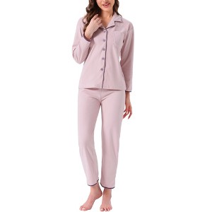 INSPIRE CHIC Women's Pajama Set Fleece Flannel Long Sleeve Notched Collar Tops with Pockets Pants Loungewear Sleepwear - 1 of 4