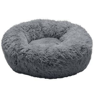 Medium Gray Faux Fur Orthopedic Donut Pet Bed