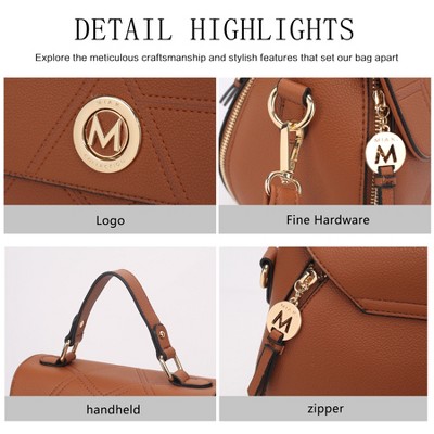 MKF Collection Structured Dome Satchel Crossbody Bag Geometric Stitching, Clementine | MKF Collection by Mia K - Brown — фото 7