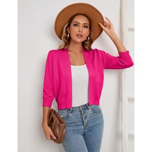 Clearlove Women's 3/4 Sleeve Open Front Cropped Cardigan Sweater Lightweight Knit Short Shrugs - 1 of 4