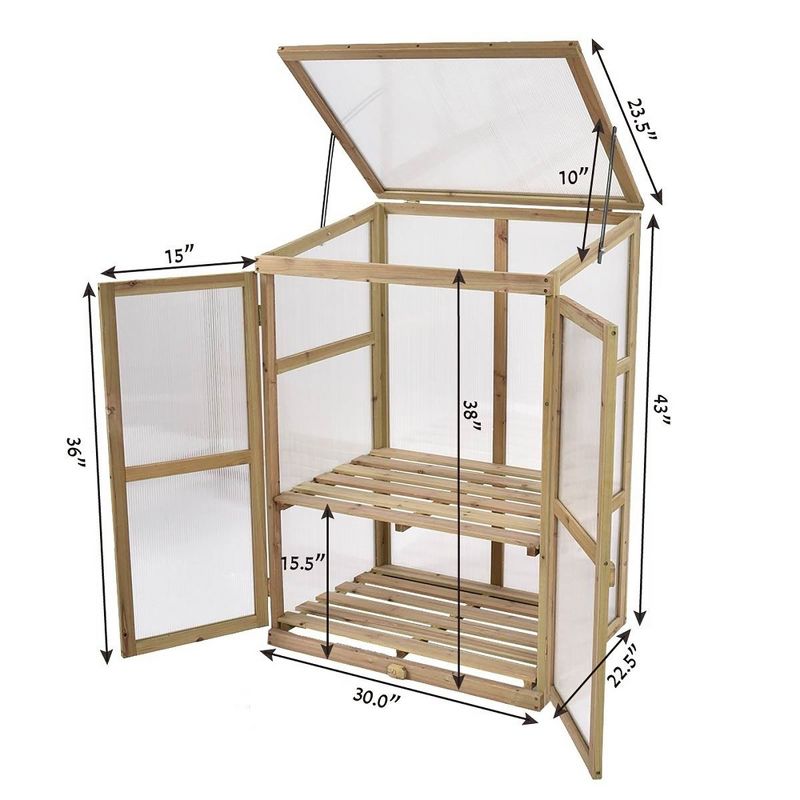 Costway Garden Portable Wooden GreenHouse Cold Frame Raised Plants Shelves Protection, 3 of 11