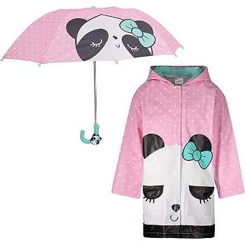 Addie & Tate Girls and Boys Rain Coats and Umbrella set, Kids Ages 3T-7 Years (Panda Bear)