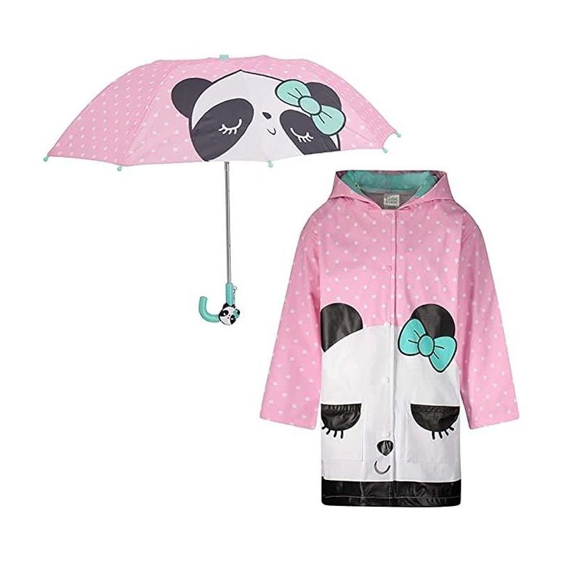 Addie & Tate Girls and Boys Rain Coats and Umbrella set, Kids Ages 3T-7 Years (Panda Bear), 1 of 4
