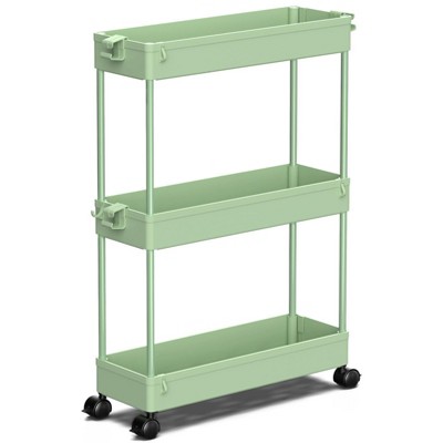 YIGII  Slim Rolling Storage Cart, 3 Tier Bathroom Organizer Utility Cart Laundry Room Organization Mobile Shelving Unit for Kitchen,Green