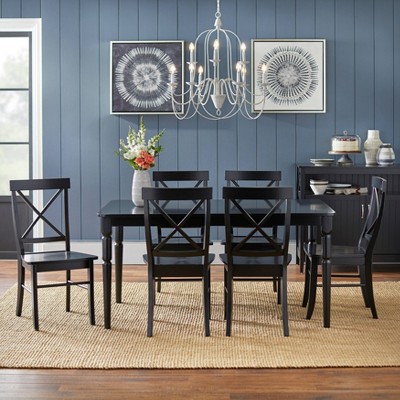 Albury High Cross Back Black Wood Upholstered Side Chair Set