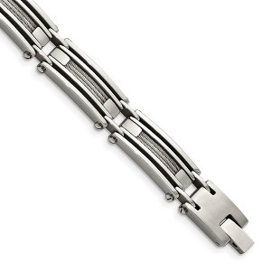 Black Bow Jewelry Men's Stainless Steel with Brushed Cable Inlay 9 Inch Bracelet - 1 of 4