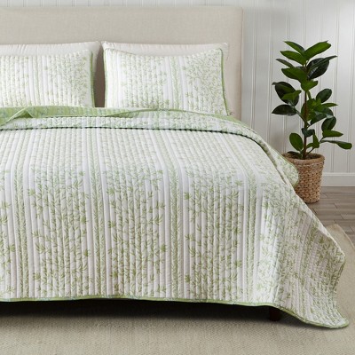 Floral Striped Microfiber Reversible Quilt Set With Shams