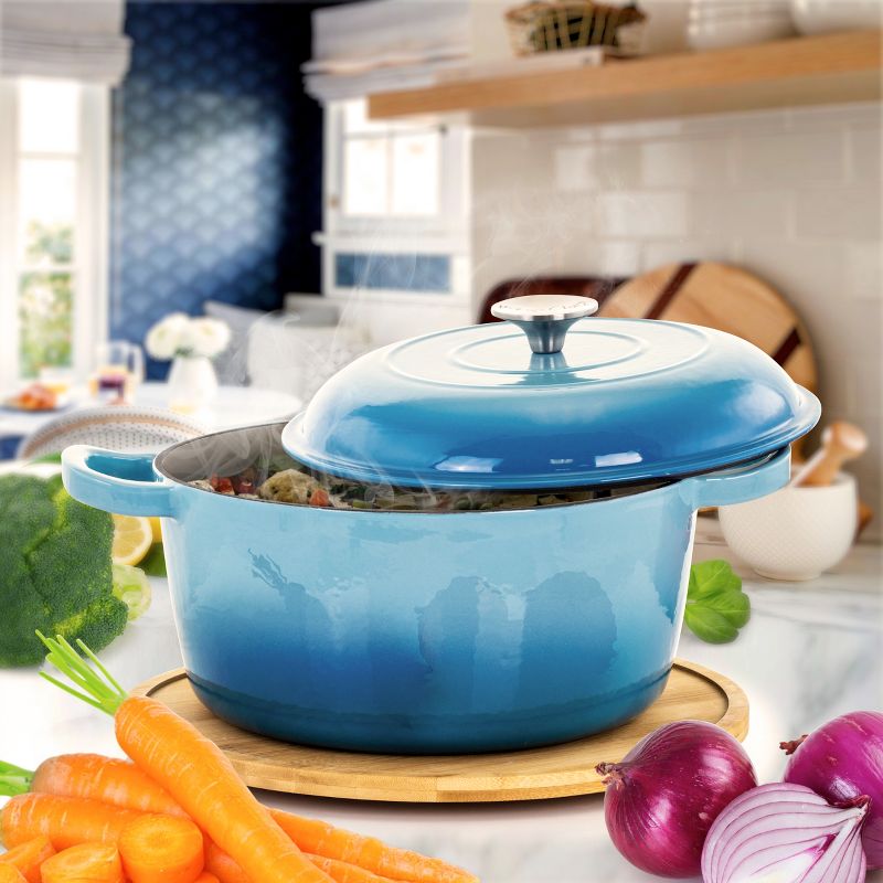 MegaChef 5 Quarts Round Enameled Cast Iron Casserole with Lid in Blue, 4 of 12