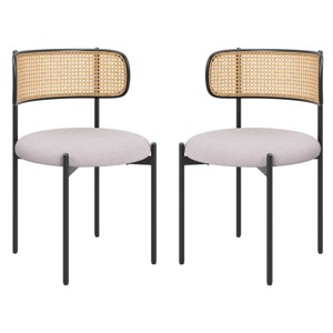 Set of 2 Modern Upholstered Dining Chairs, Rattan Back Kitchen Chairs with Metal Legs, Accent Chairs for Dining Room or Living Space - Koiai - 1 of 4