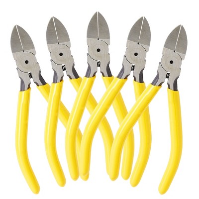 Built Industrial 5 Pack CR-V Wire Flush Cutters, Soft Wire Side Cutters for Jewelry Making (Yellow, 5 Inch)