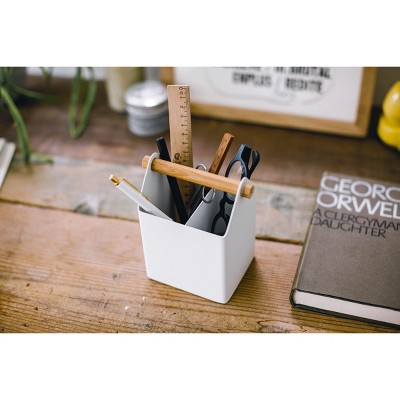 White Light Wood Scandinavian Pen Organizer with Wooden Accents