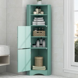 KTMBDW 61" H Tall Bathroom Corner Cabinet, Freestanding Storage Cabinet with 2 Doors and Adjustable Shelves for Bathroom, Living Room, Kitchen - 1 of 4