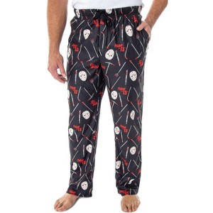 Friday The 13th Men's Jason Hockey Mask Allover Pattern Sleep Pajama Pants Black - 1 of 4
